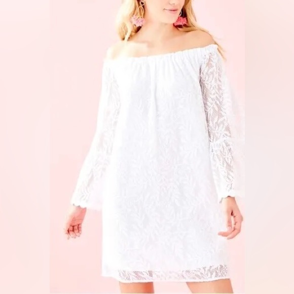 Lilly Pulitzer Nevie Off the Shoulder Resort White Lace Dress XS - Picture 13 of 13